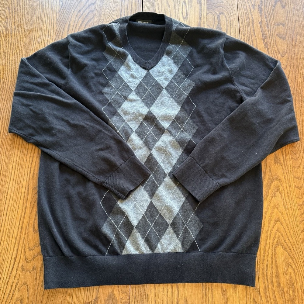 Set 2 Liz Claiborne Argyle Preppy Academy‎ Cotton Sweater Size Large Blue Black - Picture 9 of 13